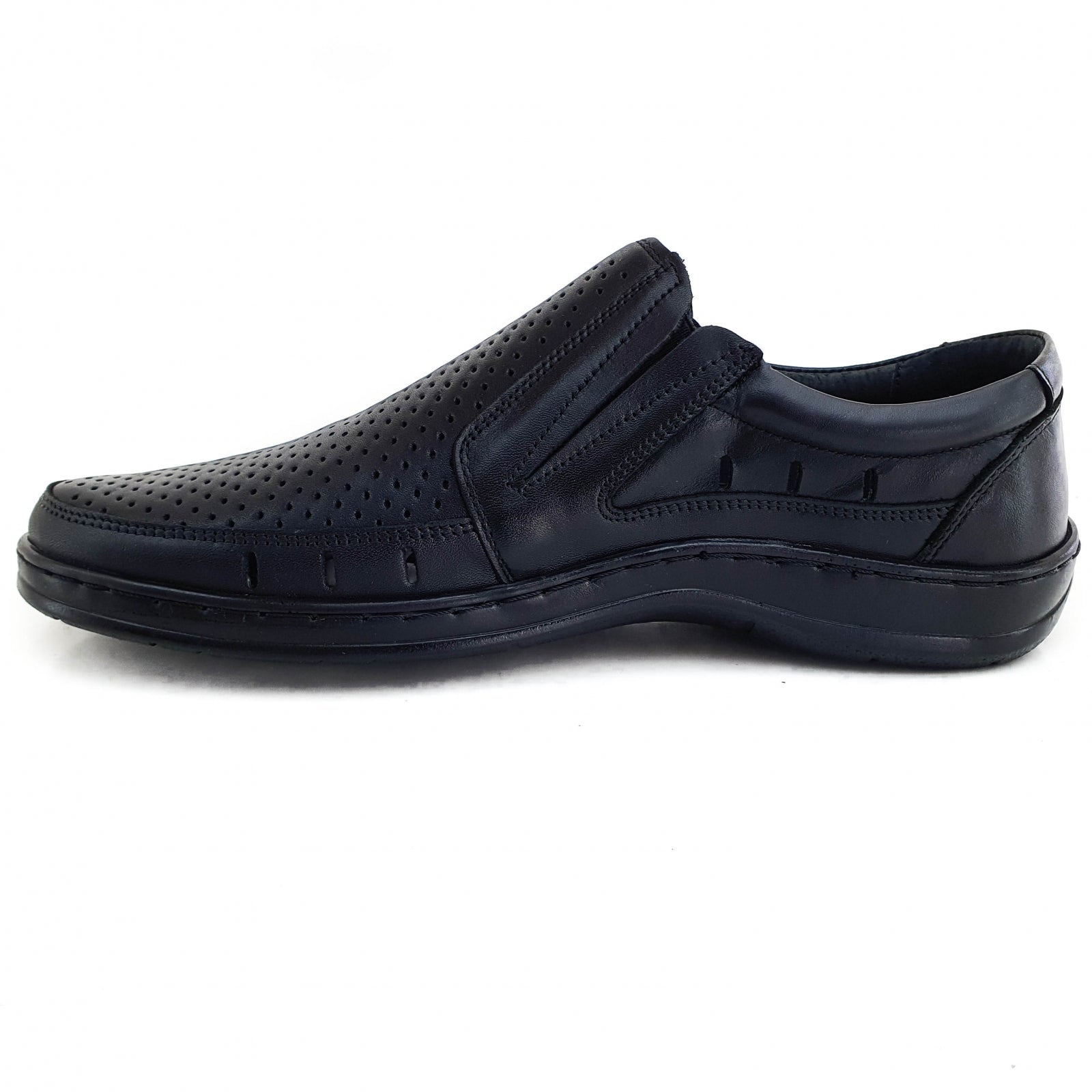 Pantofi Bărbați Din Piele Naturală Perforată Neagră 6516