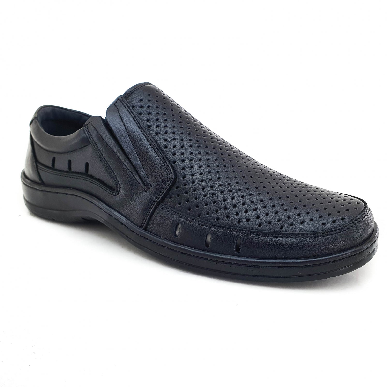 Pantofi Bărbați Din Piele Naturală Perforată Neagră 6516