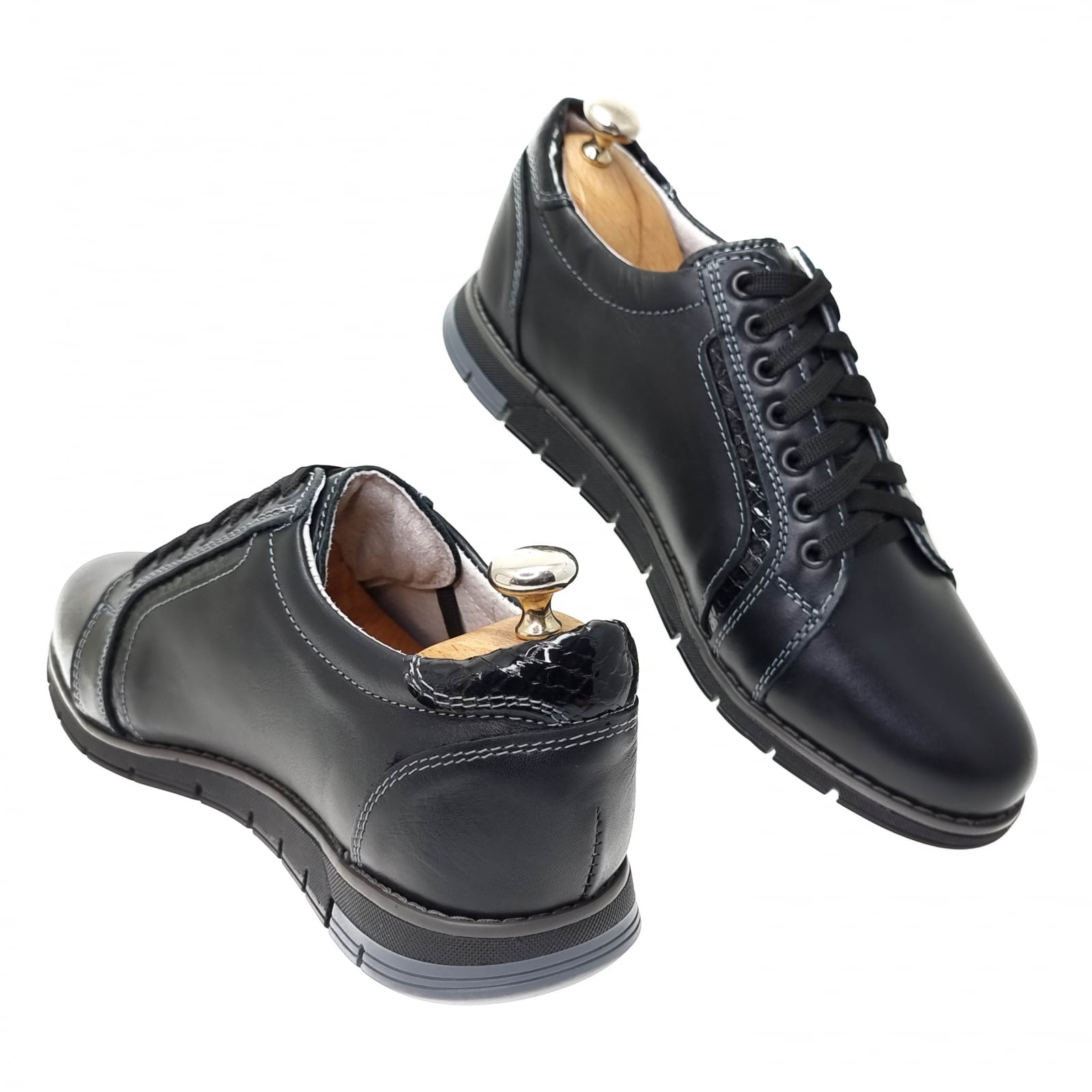 Pantofi Bărbați Sport Din Piele Naturală Neagră 3511