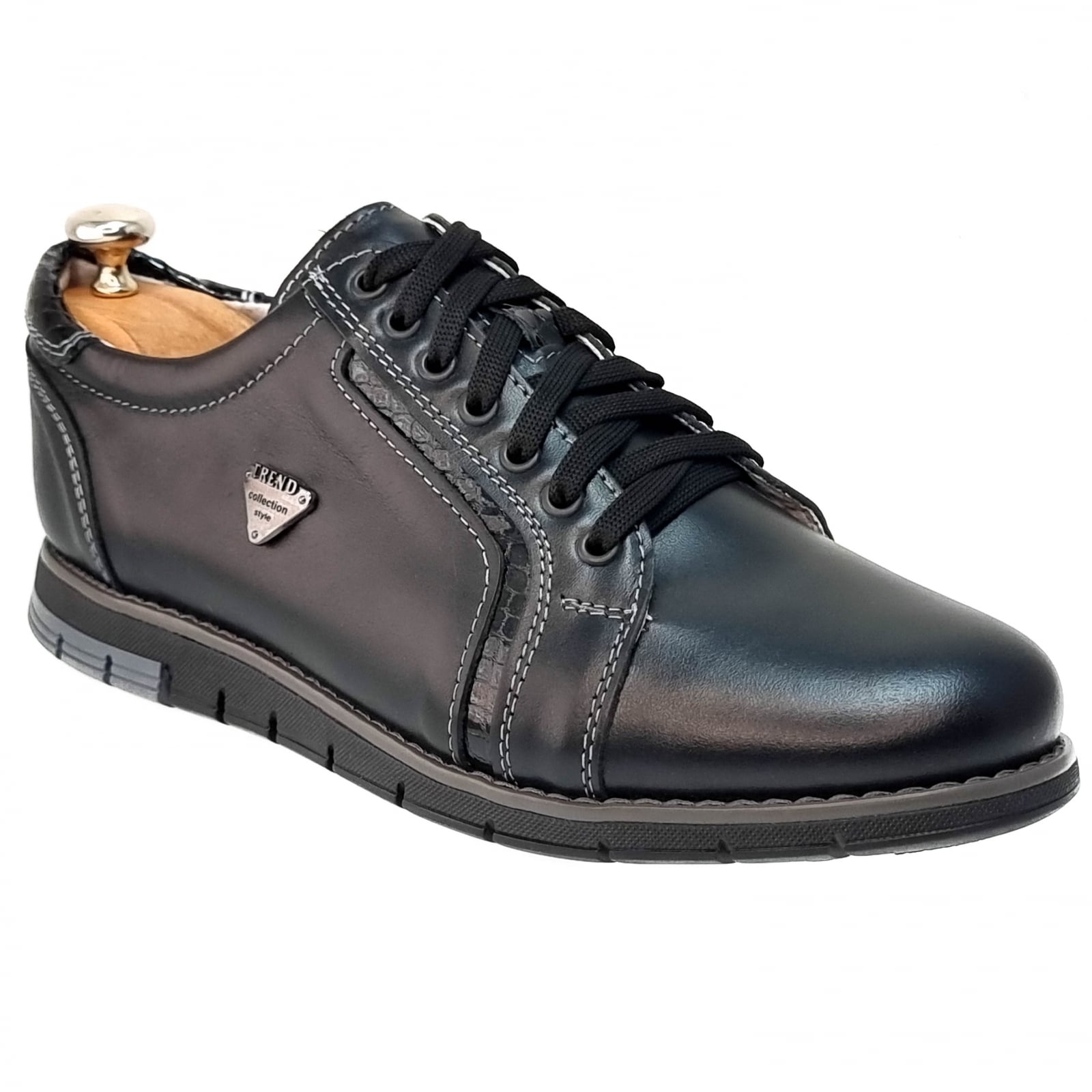 Pantofi Bărbați Sport Din Piele Naturală Neagră 3511