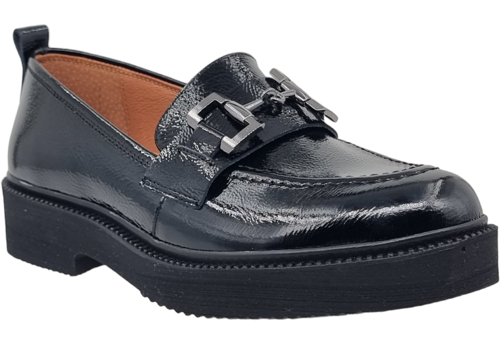 Pantofi Damă Casual Din Piele Naturală Lăcuită Neagră 25185
