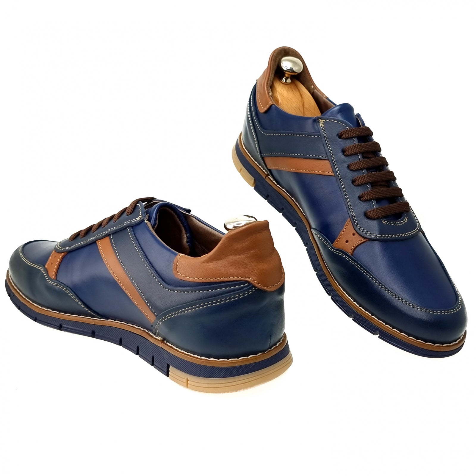 Pantofi Bărbați Sport Din Piele Naturală Blue Maro 3515