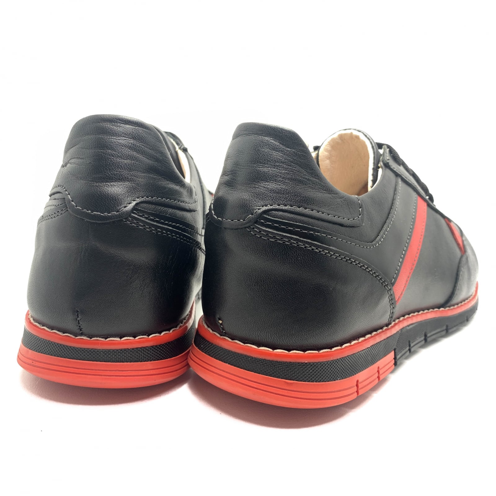 Pantofi Bărbați Sport Din Piele Naturală Neagră Roșie 3516