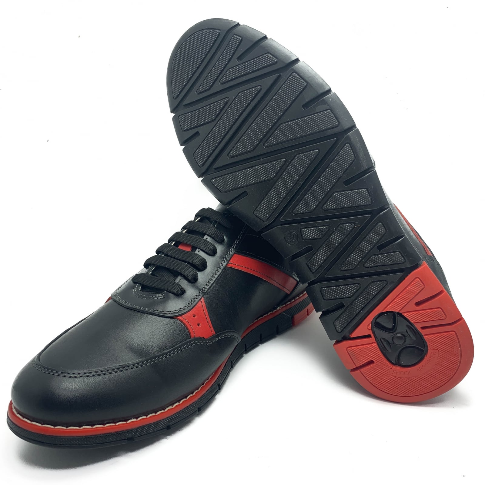 Pantofi Bărbați Sport Din Piele Naturală Neagră Roșie 3516
