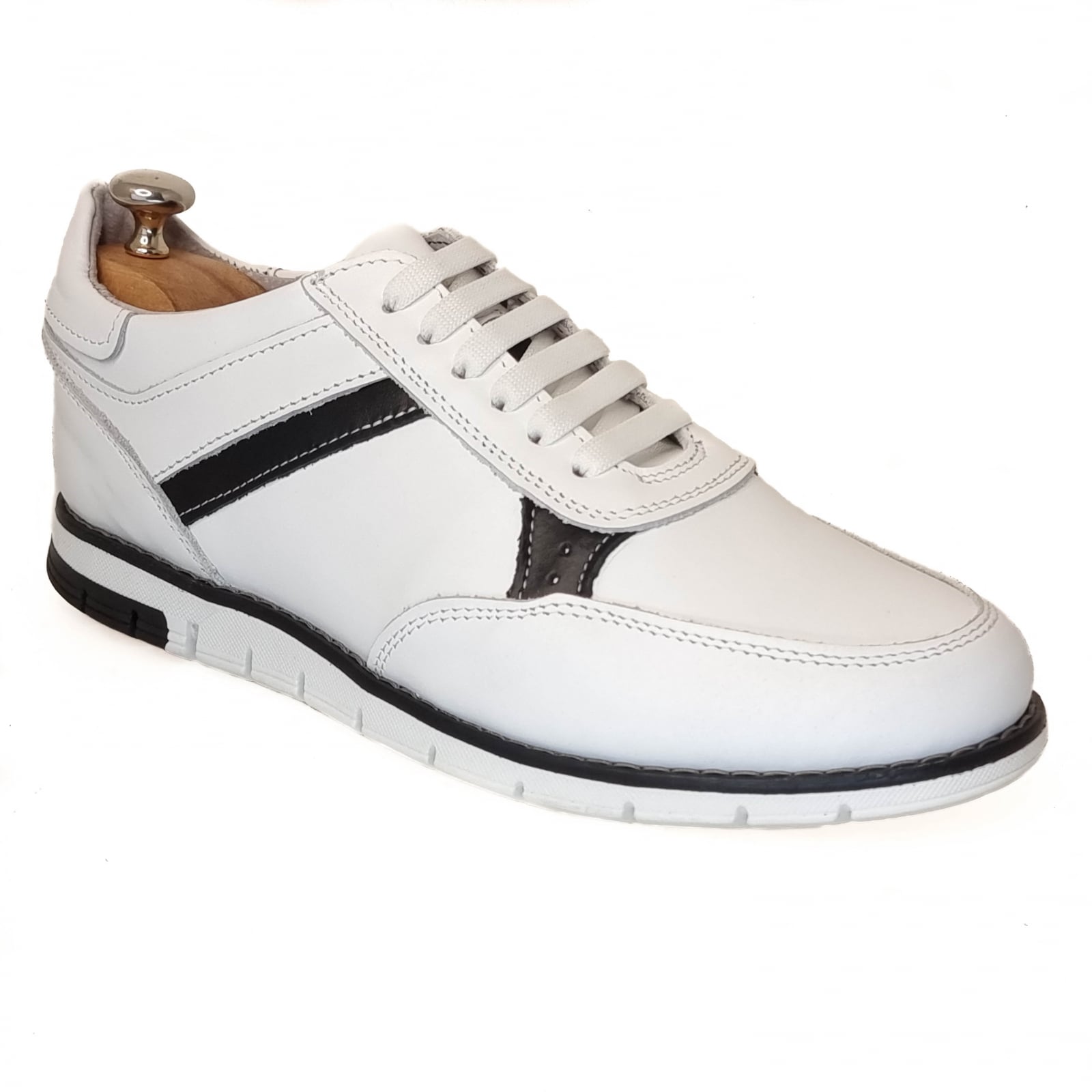 Pantofi Bărbați Sport Din Piele Naturală Albă Neagră 3514