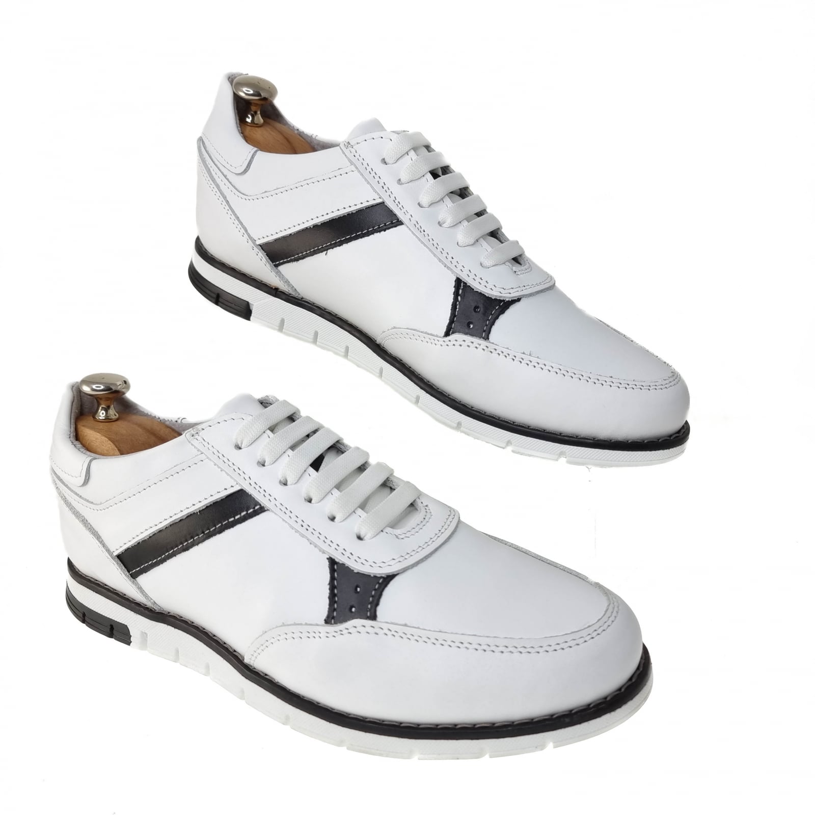 Pantofi Bărbați Sport Din Piele Naturală Albă Neagră 3514