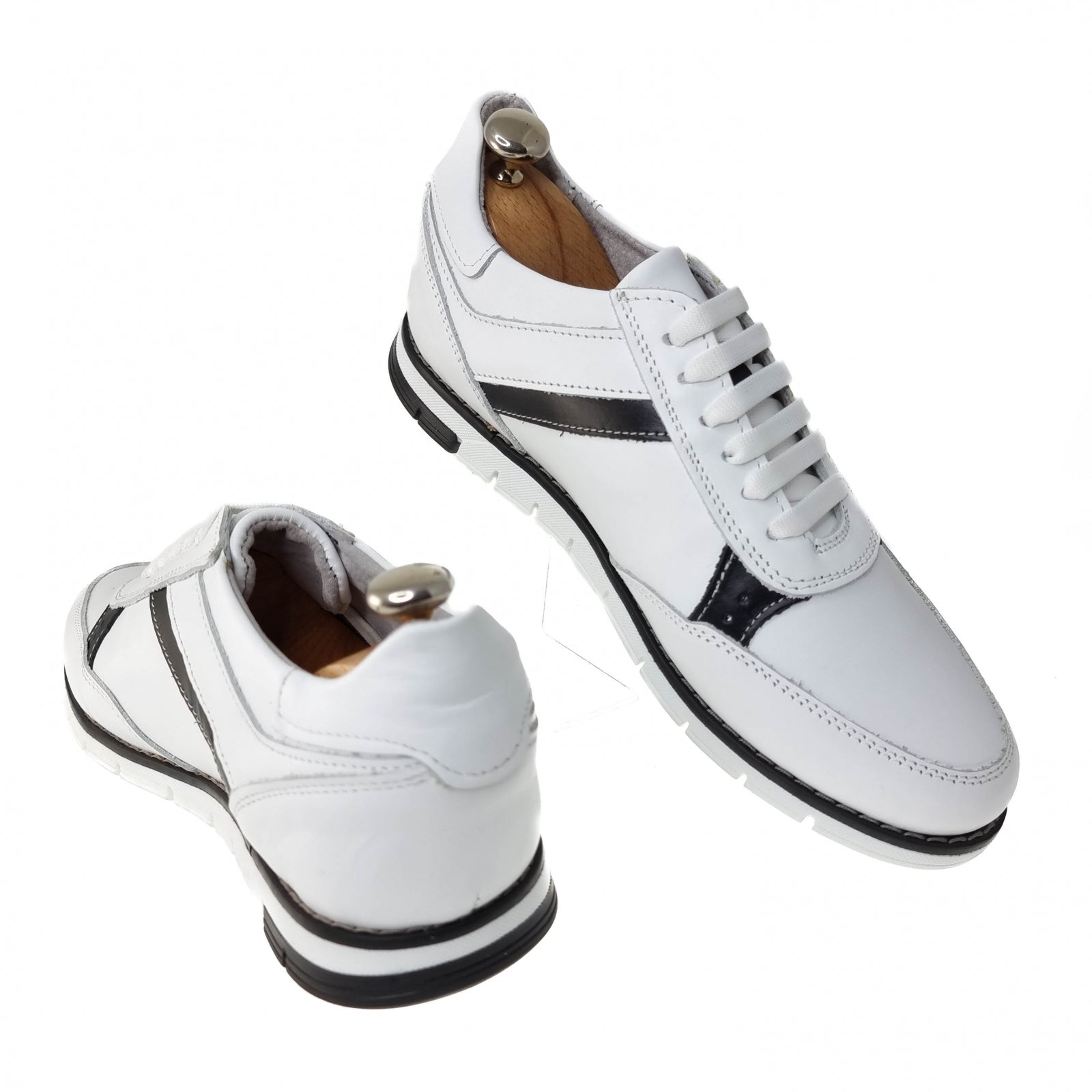 Pantofi Bărbați Sport Din Piele Naturală Albă Neagră 3514
