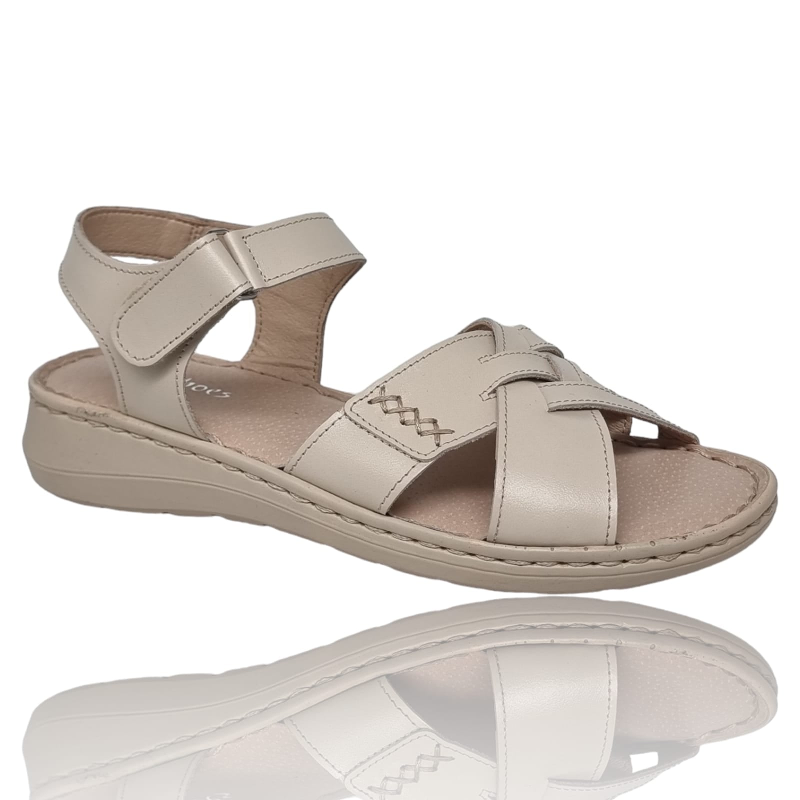 Sandale Damă Casual Confort Din Piele Naturală Crem 13724
