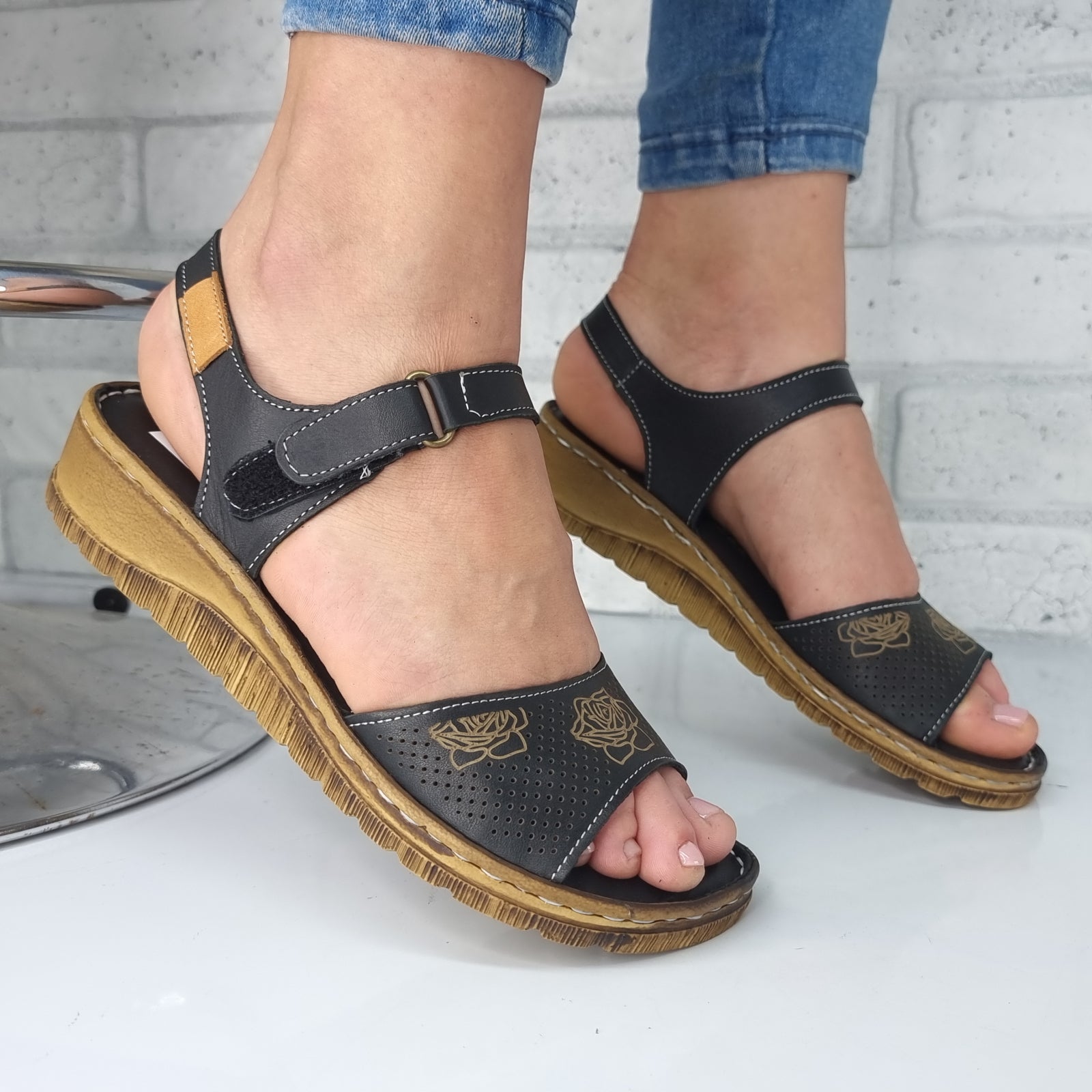 Sandale Damă Casual Confort Din Piele Naturală Neagră 13549