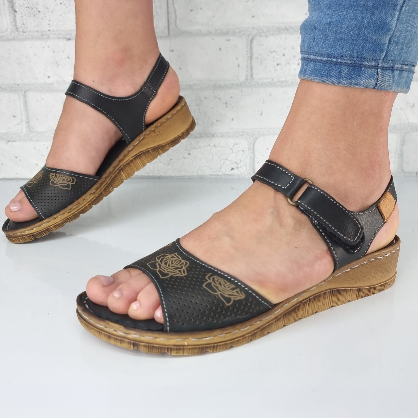 Sandale Damă Casual Confort Din Piele Naturală Neagră 13549