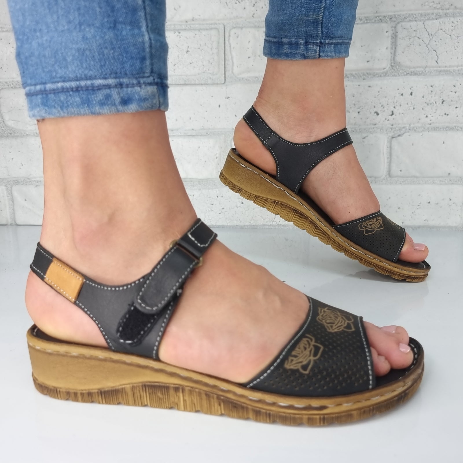 Sandale Damă Casual Confort Din Piele Naturală Neagră 13549