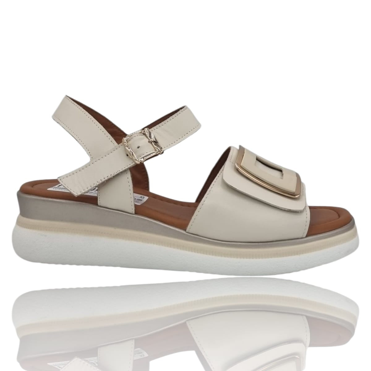 Sandale Damă Casual Confort Din Piele Naturală Crem 13749