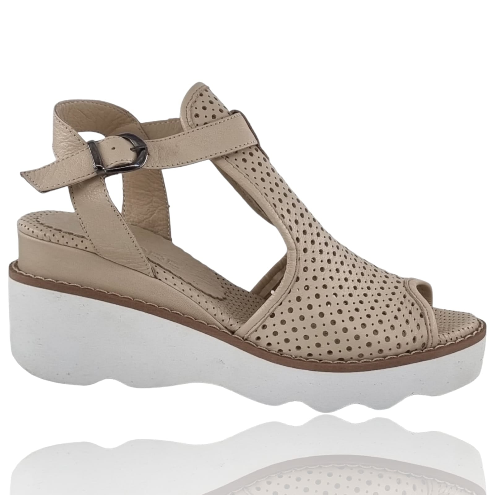 Sandale Damă Din Piele Naturală Crem 13646