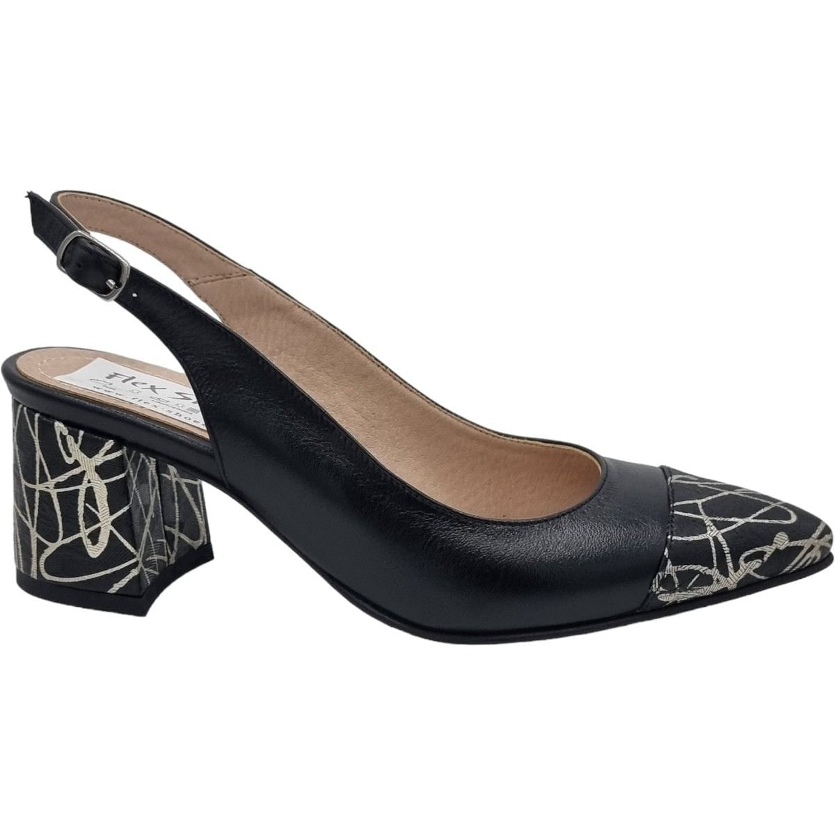 Pantofi Damă Eleganți Din Piele Naturală Negru Linii Au 20528