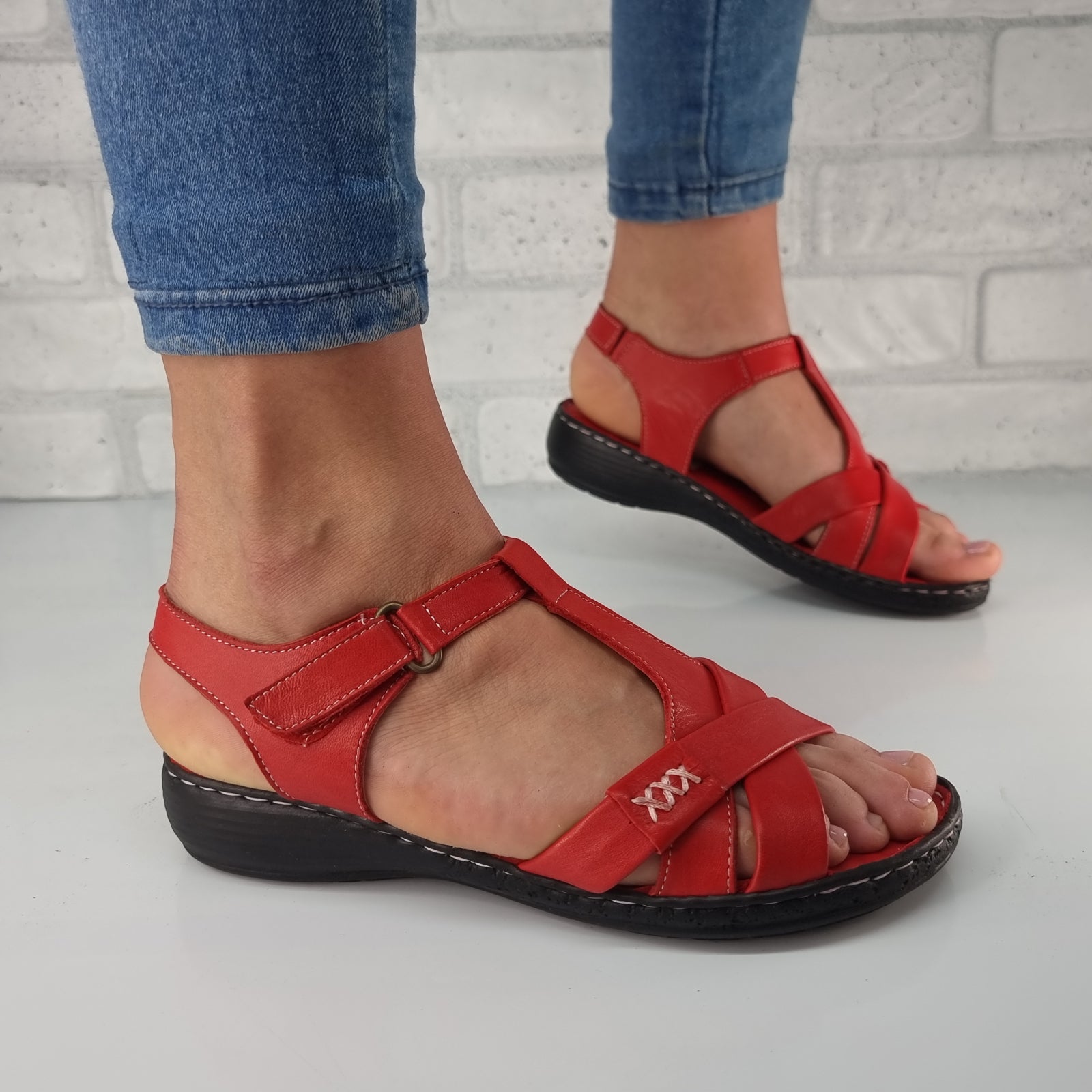 Sandale Damă Din Piele Naturală Roșie 13595