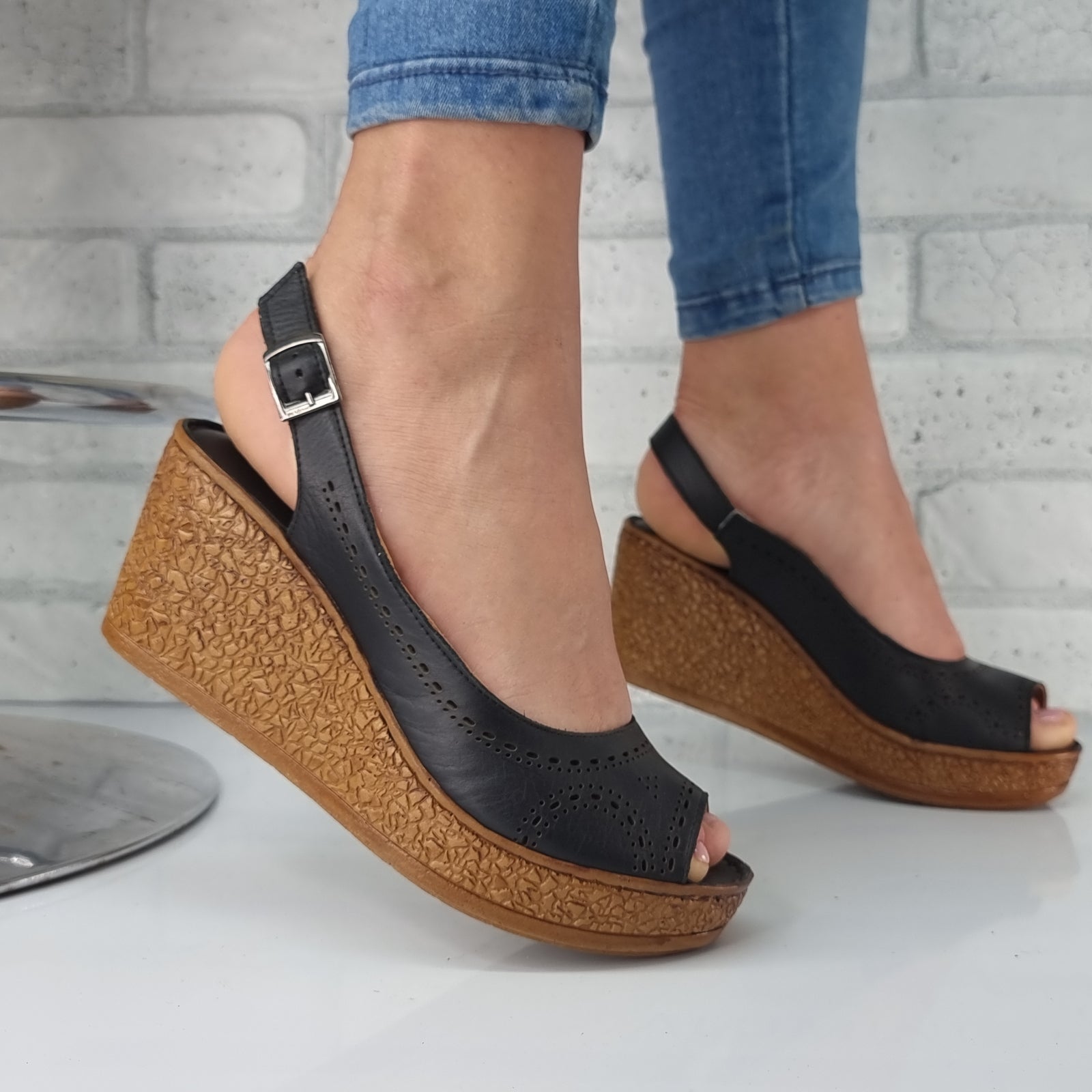 Sandale Damă Din Piele Naturală Neagră 13586