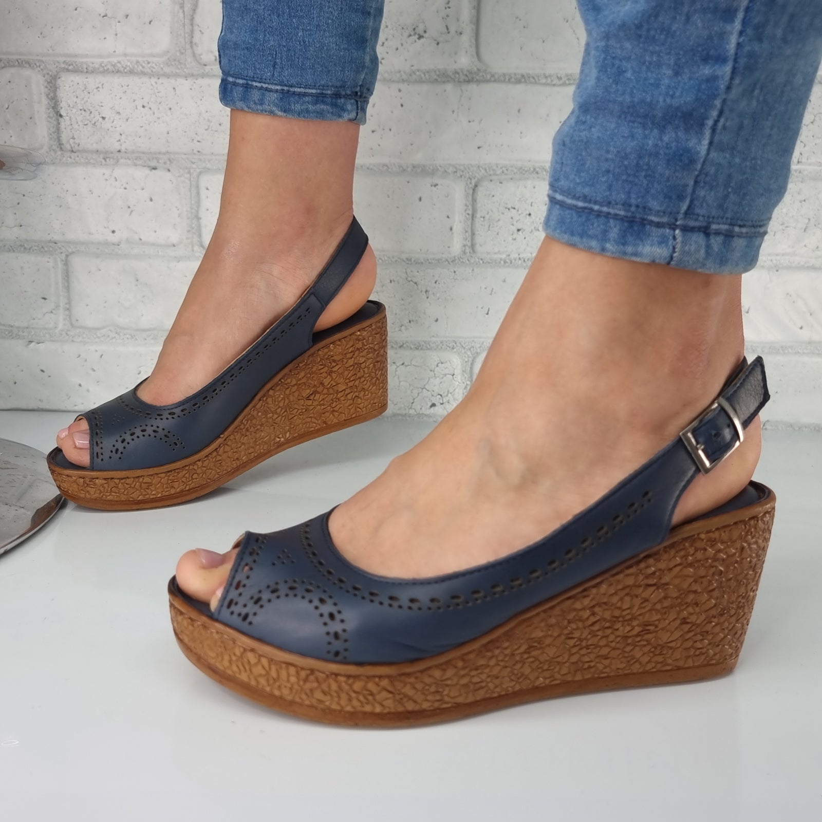 Sandale Damă Din Piele Naturală Blue 13587