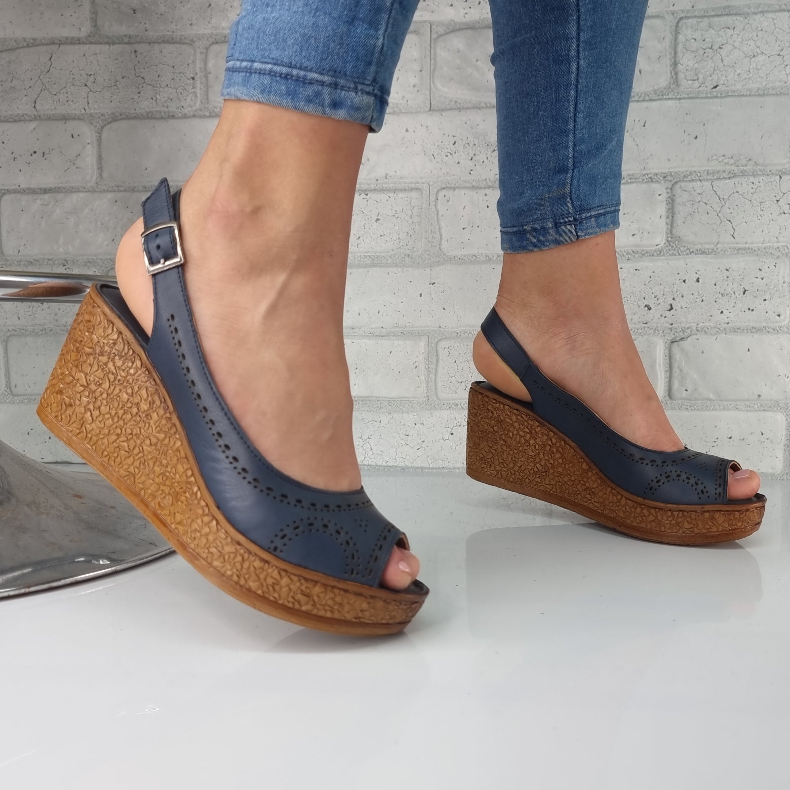 Sandale Damă Din Piele Naturală Blue 13587