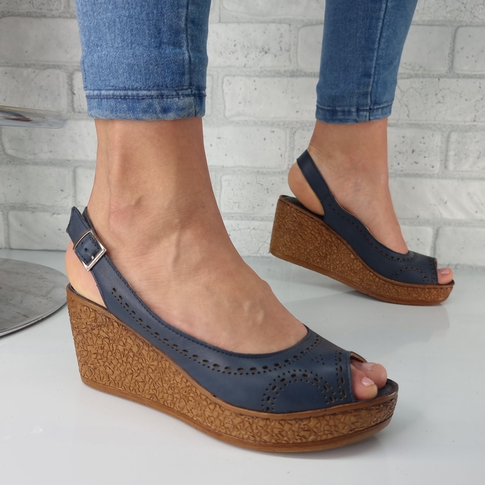 Sandale Damă Din Piele Naturală Blue 13587
