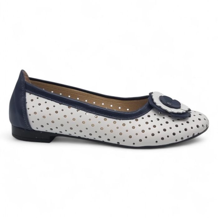Balerini Damă Din Piele Naturală Bleumarin Cu Alb 15202